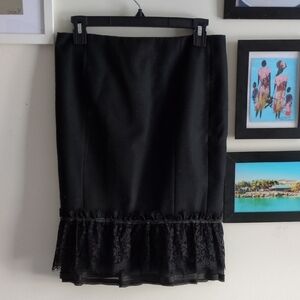 Rebecca Taylor Black Pencil Skirt with Lace Trim